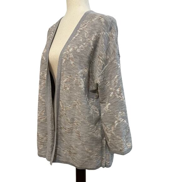 J. Jill purejill Open Front Cardigan Sweater Artisanal Design Women's S Gray Tan - Picture 3 of 11